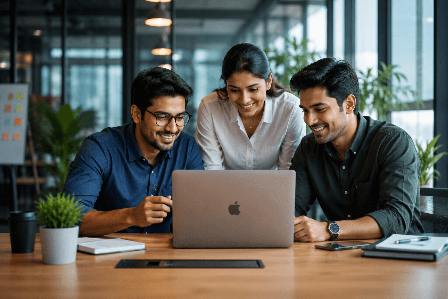 Indian professionals collaborating in a modern office space in Pune